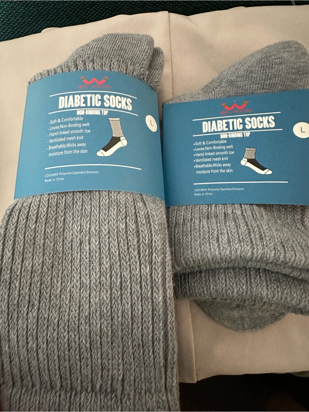 Diabetic Socks - Men's or Women’s Grey Non-Binding Comfort Crew Socks